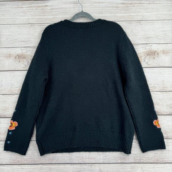 Cliche Floral Embroidered Crewneck Sweater Womens XL Black Red Pink - Picture 2 of 12
